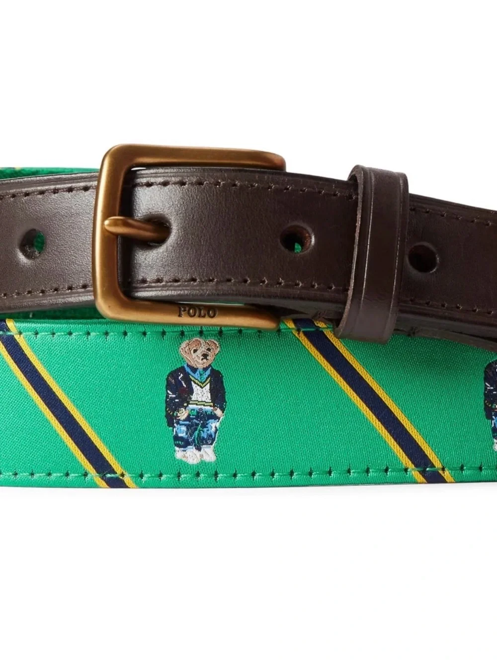 Polo Ralph Lauren Polo Bear Ribbon Leather Belt Green Brown NWT Men’s Size 38